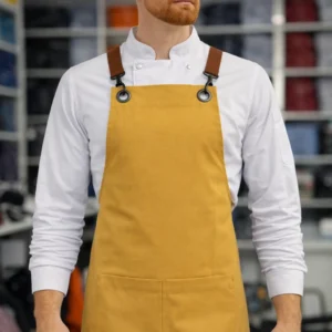 Hardal Sarısı Boyundan Askılı Barista Önlüğü – Enerjik ve Modern Kafe Önlüğü