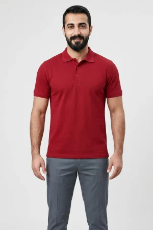 Bordo Penye Kısa Kol Polo Yaka Tişört