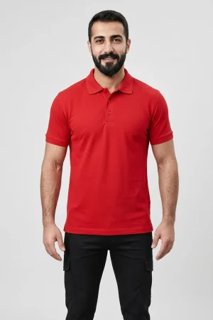 Kırmızı Penye Kısa Kol Polo Yaka Tişört