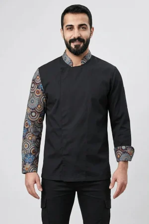 Modern Desenli Kol Siyah Aşçı Ceketi