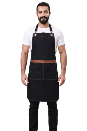 Siyah Gabardin Askılı Önlük