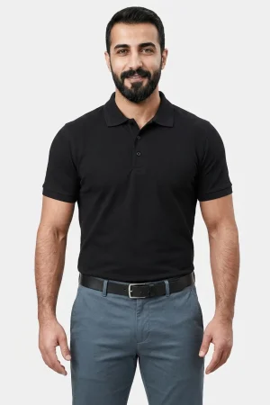 Siyah Penye Kısa Kol Polo Yaka Tişört